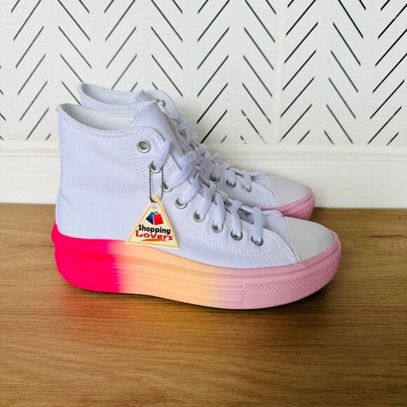 ❤️Converse Kid Shoes 4.5 Taylor All Star Move Platform White Pink Ombre A07372C - Picture 10 of 13